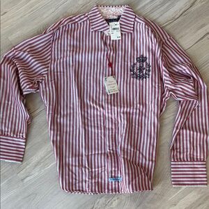 English Laundry Burgundy and White Striped Shirt